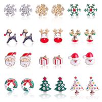 Wholesale New Hot Elk Christmas Tree Cartoon Bell Santa Claus Stud Earrings For Women Fashion Jewelry