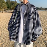 Wholesale 2021 Spring Stripe of the Male Plaid Shirt with Long Sleeve Fat Size xl Loose Yellow Cargo Shirts A9XW G76