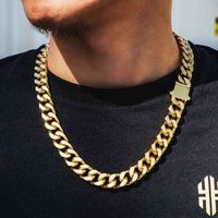 Wholesale KRKC Factory mm k Gold Plated Chunky Necklace High Polished Stainls Steel Miami Flat Curb Cuban Link Chain For Men