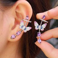 Wholesale CWWZircons Symmetrical Purple Cubic Zirconia Lovely Butterfly Ear Cuff Climber Stud Earring for Women Fashion Punk Jewelry CZ874