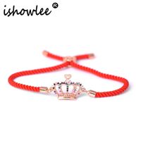 Wholesale Charm Bracelets ISHOWLEE Inlay Gem Crown Rose Gold For Girls Luxury Red Thread Women Fashion Jewellry Sla41