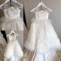 Wholesale 2020 Real Pictures Flower Girl Dresses Jewel Neck Lace Appliqued Feather Luxury Girls Pageant Dress Party Wear Custom Made Kids Formal Wear