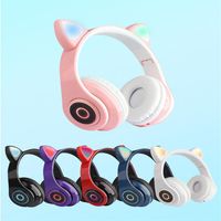 Wholesale LED Cat Ear Noise Cancelling Headphones Bluetooth Young People Kids Headset Support TF Card mm Plug With Mic Colors Wholea41