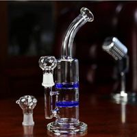 Wholesale Bent Neck Blue Glass Bong Water Pipes Double Honeycomb Percolators Smoking Hookahs Cheap Glass Water Pipes Dab Rigs