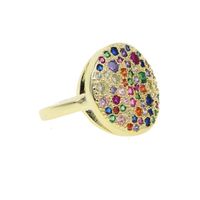 Wholesale Cluster Rings Dainty Rainbow Stone Round Ring Colorful Multi Color CZ Eternity Baguette Finger Gold Women Females Jewelry Accessory