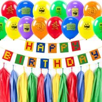 Wholesale Colorful Theme Party Set Latex Balloons Happy Birthday Banner Building Block Kids Brick and Block Decorations Baby Shower