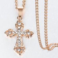 Wholesale Pendant Necklaces Prayer Jesus Necklace Chain Rose Gold White Crystal Cross For Men Women Jewelry Gifts GP407