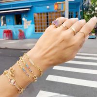 Wholesale Charm Bracelets Classic Boho Gold Filled Link Chain Bar For Women Paved Tiny Clear Rainbow CZ Cute Elegance Jewelry Gifts Party1