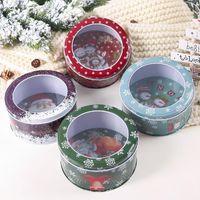Wholesale Gift Wrap Christmas Themed Metal Round Tin Case Containers With Clear Window Lids Holiday Decorative Box