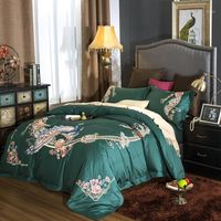 Wholesale Bedding Sets Egyptian Cotton Oriental Peacock Embroidery Set Green Pink Duvet Cover Bed Sheet Linen Pillowcases pcs1