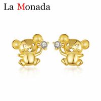 Wholesale Stud Real Pure Sterling Silver Small Earrings Animal D Personalized Rat Mouse Zirconia Crystal Jewelry For Little Girls Kid