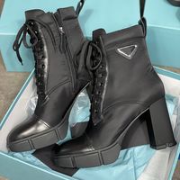 Wholesale Designer Plaque Boots Lace Up Ankle Boot cm Women Black Leather Combat Boots High Heel Winter Boot Best Quality With Box