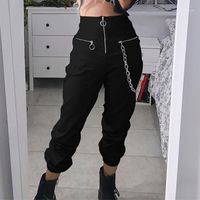 Wholesale Women s Pants Capris Gothic Harajuku Zipper Streetwear Women Casual Harem With Chain Solid Black Pant Cool Fashion Hip Hop Long Trousers C