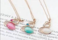Wholesale Swan Necklaces Fashion Women Opal Swan Pendants Necklace Sweater Chain Jewelry Xmas Gift Opal Elegant bird Necklace