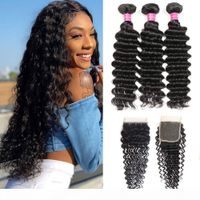 Wholesale only charming queen Deep Curly Hair Bundles with x4 Lace Closure Malaysian Deep Wave Human Hair Bundles with Lace Closure gaga all love