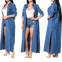 Wholesale Women s Trench Coats Denim Women Casual Autumn Long Sleeve Solid Lapel Pocket Plus Size X Long Coat Windbreaker