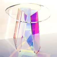 Wholesale US stock Acrylic rainbow color coffee table rainbow glass coffee table round side table living room bedroom decoration modern accent a54