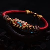 Wholesale Buddhism Knots Lucky Rope Bracelet With Retro Bronze Mantra Beads Hand Braided String Antique Tibetan Jewelry Y200730