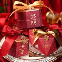 Wholesale Gift Wrap Fashion Red Glitter Polygon Square Bronzing Ribbon Box Party Wedding Flowers Jewelry Packaging Decoration