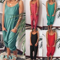 Wholesale HOT Fashion Women Girl Loose Solid Jumpsuit Sling Harem Trousers Ladies Fine Strap Overall Pants Casual Playsuits Plus Size S XL T200626