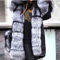 Wholesale Womens winter jackets fake Fox fur collar hooded fur parka men made rabbit fur lining warm winter coat Y1222