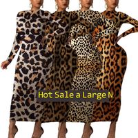 Wholesale Women s autumn winter round neck long sleeve fashion leopard print dress s xl