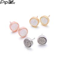 Wholesale Pipitree All Match Synthetic Stone Earrings for Women Men Copper White Gold Color mm Round Stud Earrings Trendy Jewelry