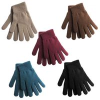 Wholesale Women Men Unisex Winter Ribbed Knitted Full Fingered Gloves Basic Solid Color Thicken Plush Lining Mittens Magic Thermal Wrist W1