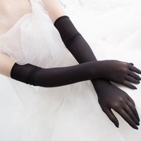 Wholesale Five Fingers Gloves Women Sexy Lace Sunscreen Summer Female Long Elastic Ultra thin Anti UV Driving Black Party Etiquette H83