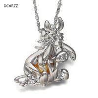 Wholesale DCARZZ Cartoon Eeyore Necklace Stainless Steel Pearl Cage Pendant Fashion Jewelry Party Necklaces DIY Pearls Women Gift