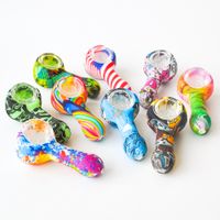Wholesale 3 inches Silicone Pipe Spoon Herb Tobacco Hand Pipe with glass bowl Smoking Pipe oil burner Smoking Accessories
