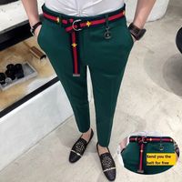Wholesale Mens Social Pants White Pants Mens British Style Trousers Mens Green Pants Office Dress Slim Fit Tight Red Social Club Pink