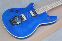 Wholesale Factory Custom Left Handed Blue Electric Guitar with Floyd Rose Maple Fretboard Flame Maple Veneer Can be customized as request