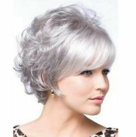 Wholesale Lady Women Wig Grey Pixie Wig Short Curly Wavy Hair Synthetic Hair Cosplay Party