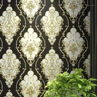 Wholesale Red Blue Black Gold Victorian Classic European Floral Damask Wallpaper d Stereo Wall Paper Roll Home Decor Living Room1