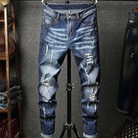 Wholesale European Style Brand Gentlemen Slim Denim Rights Moto Biker Gat Black Jeans Broek For Men
