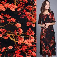 Wholesale Fabric Plum Digital Printing Women s Fashion Dress Shirt Spring And Summer Polyester Chiffon Printed Cloth Red Black1