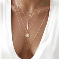 Wholesale New Vintage Silver Gold Multi Layer Chain Necklaces For Women Summer Beach Bohemian Bar Geometric Pendant Necklace