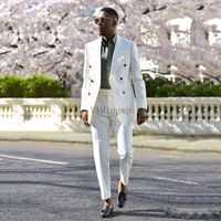 Wholesale White Men Suits Peaked Lapel Double Breasted Prom Suits Big and Tall Costume Mariage Homme Blazer Jacket Men Tuxedos Groom Wedding Suits