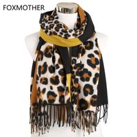Wholesale Scarves FOXMOTHER Women Shawl Wrap With Tassel Animal Leopard Print Cashmere Scarf Winter Foulard Femme