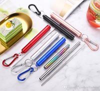 Wholesale Colorful Portable Reusable Folding Drinking Straws Stainless Steel Metal Telescopic Foldable Straws with Aluminum Case Cleaning Brush FY6040