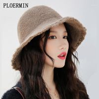 Wholesale Stingy Brim Hats Winter Thicken Velvet Bucket Hat Fisherman Cap Outdoor Travel Sun For Autumn Women Knit Retro Warm1
