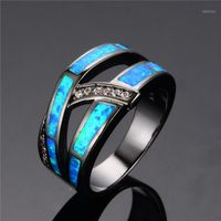Wholesale Wedding Rings Geometric Blue Fire Opal X Ring Antique Black Gold For Women Men Vintage Fashion Jewelry Bands Engagement Promise1