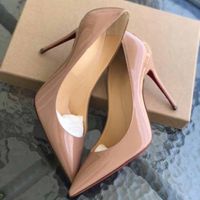 Wholesale Super quality Sexy Women dress shoes pumps lady fashion Heels Red Bottom Low heels Suede Patent genuine Leathers Pointed Toe Pump Reds Soles Wedding leather heel