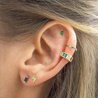 Wholesale Stud Sterling Silver Jewelry Earring Minimal Simple Rainbow Colorful Cz Design Mini Baguette Stack Earrings1