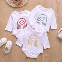 Wholesale Children Cotton Spring Romper Fashion Kids Rainbow Long Sleeve Jumpsuit Baby Boys Girls Casual Printed Onesie Climb Clothes C6796