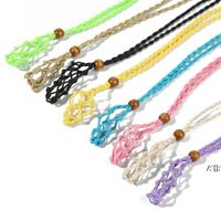 Wholesale Favor Hand woven Necklace Wax Line Cord Woven Pendants Jewelry Crafts with Wooden Beads Women Neck Decoration Colors RRB13417