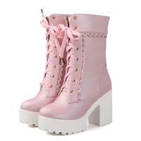 Wholesale Boots Spring Autumn Pink White Black Lolita High Heel Student Shoes Sweet Lady Cosplay Platform Short T3