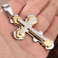 Wholesale Stainless Steel Link Chain Crystal Jesus Cross Crucifix Pendant Necklaces Men Fashion Jewelry Gold Silver Color Father Gift