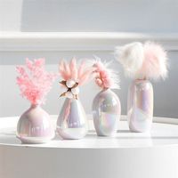 Wholesale New Pink Rainbow Simulation Pearl Surface Ceramic Vase Creative Living Room Bedroom Luxury Home Decoration Flower Arrangement LJ201209
